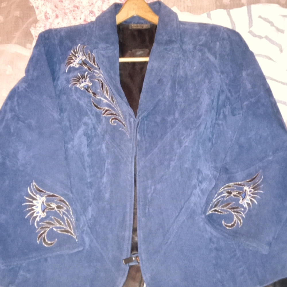 Bob Mackie wearable blue suede jacket